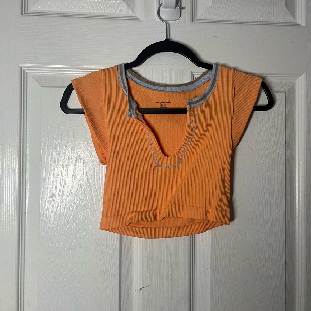 Urban Outfitters Orange Polo Crop Top with Cap Sleeves